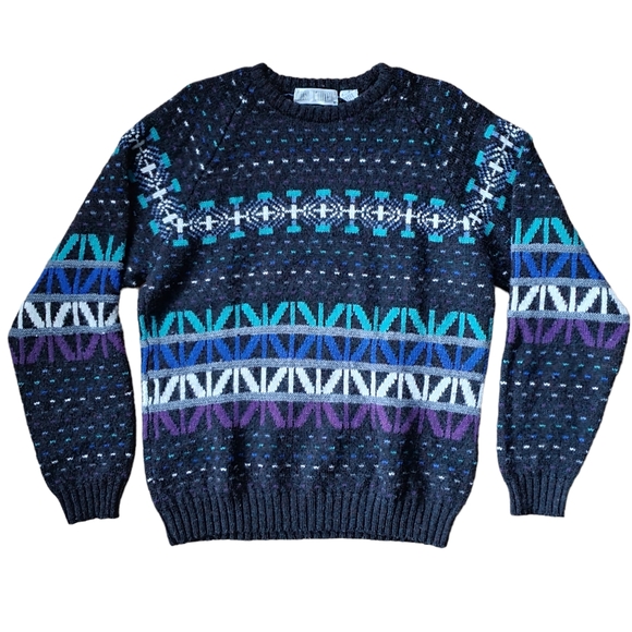 Cosi L'Uomo Other - Vintage 80s Cosi Luomo 100% Shetland Wool Sweater Winter Pattern Mens Small